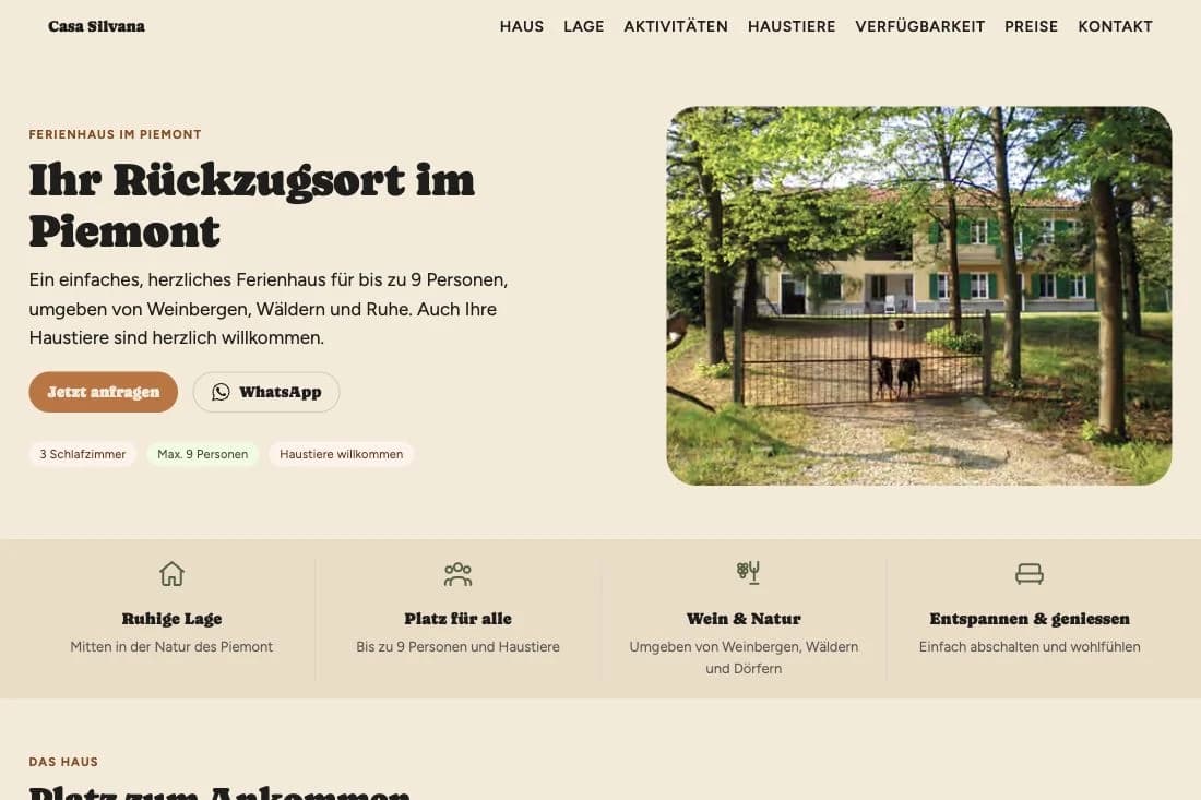 Casa Silvana – Ferienhaus im Piemont – Website-Vorschau